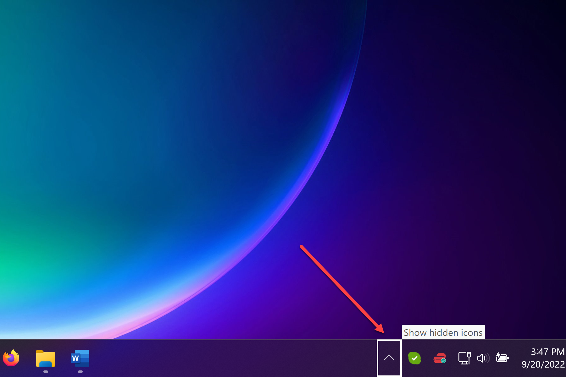 The Show hidden icons button in Windows 11