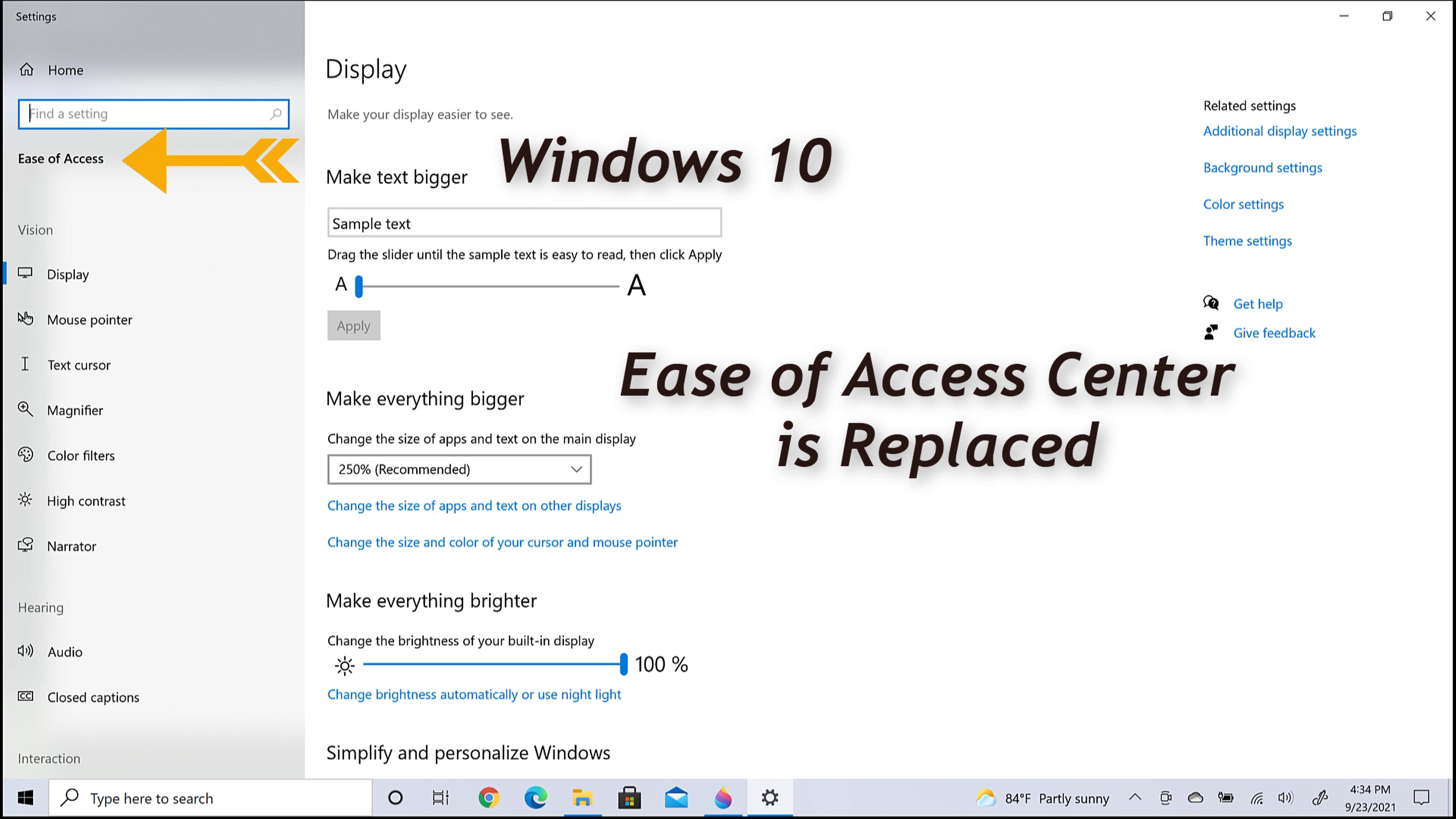 Windows 10 Ease of Access Center