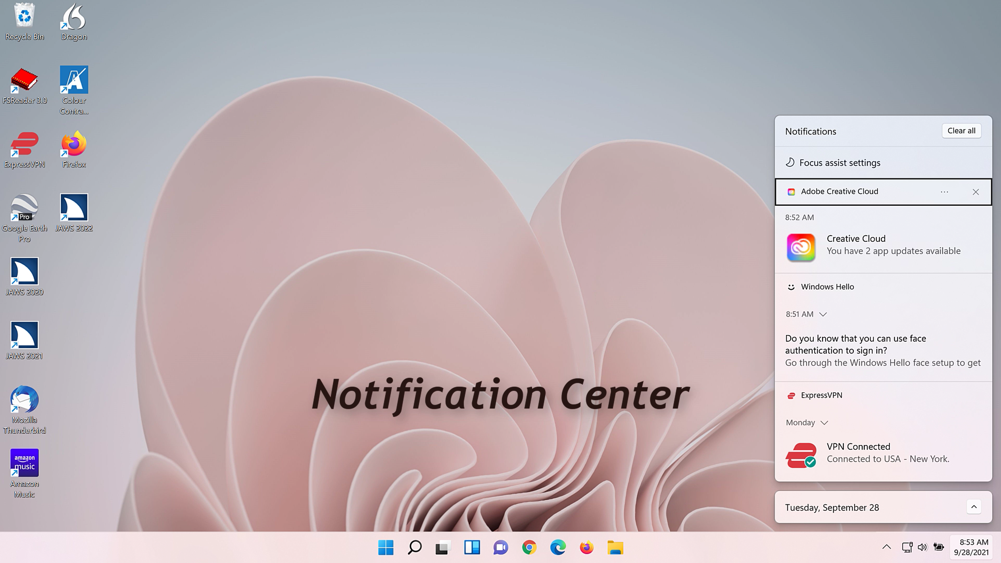 Notifications panel in Windows 11