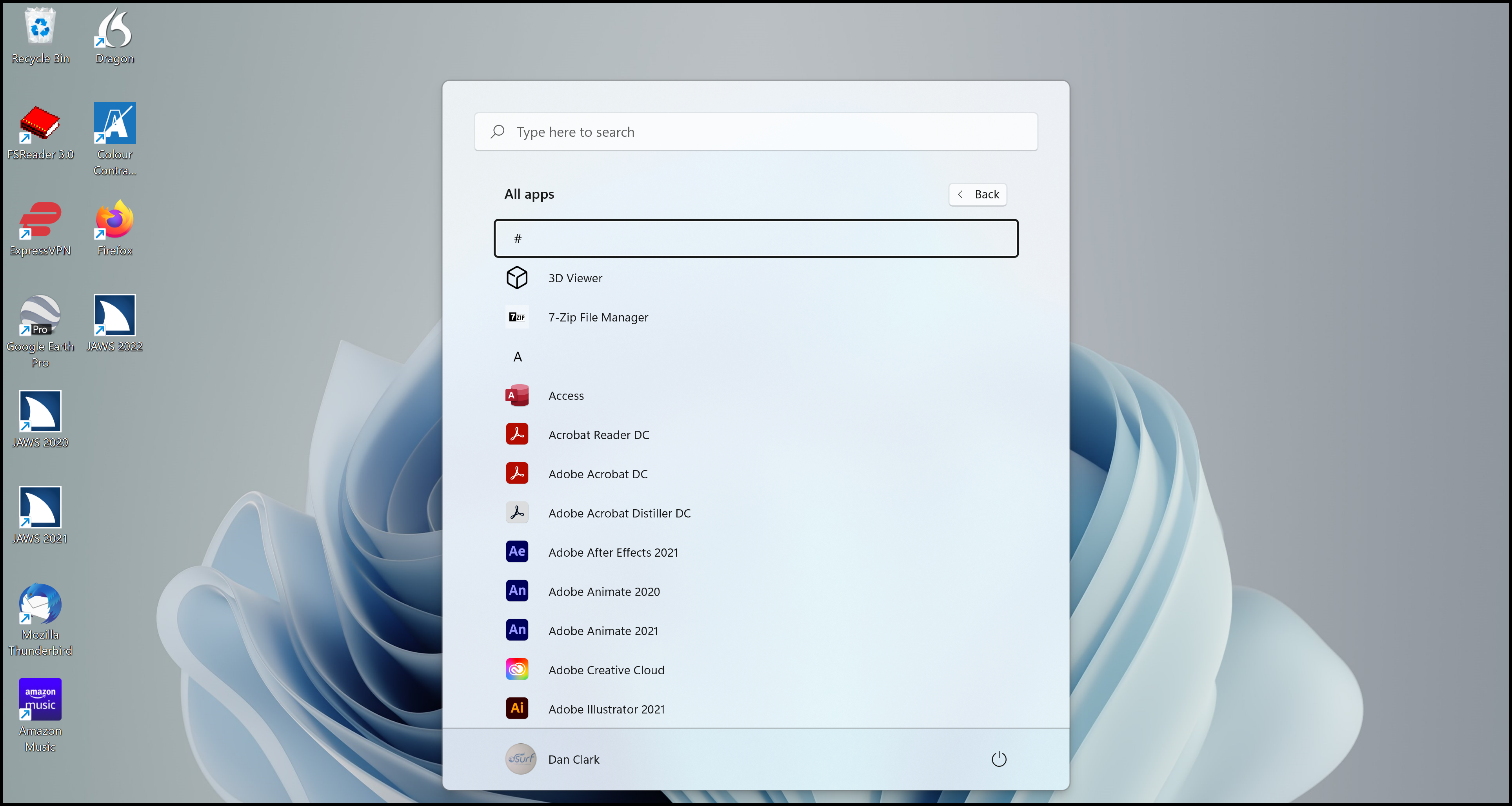 The list of All apps after activating the All Apps button of the Start menu in Windows 11.
