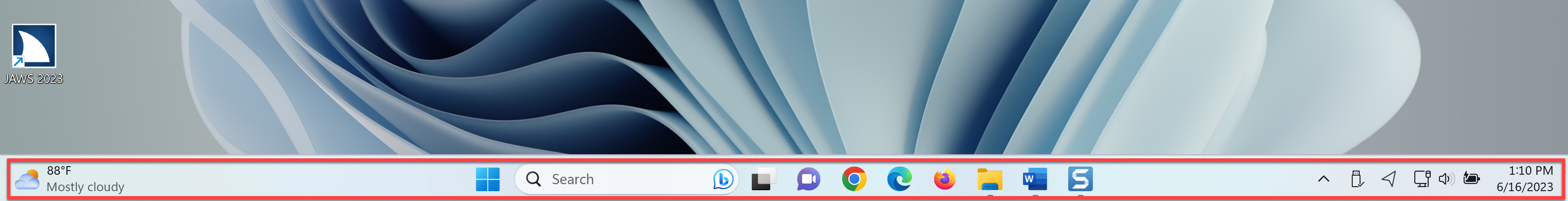 The Taskbar in Windows 11 covers the entire bottom row of the screen.
