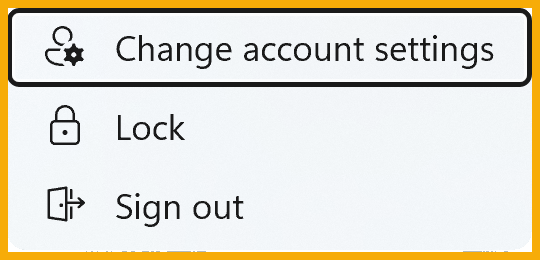 The User Account button pop up menu in the Start menu.