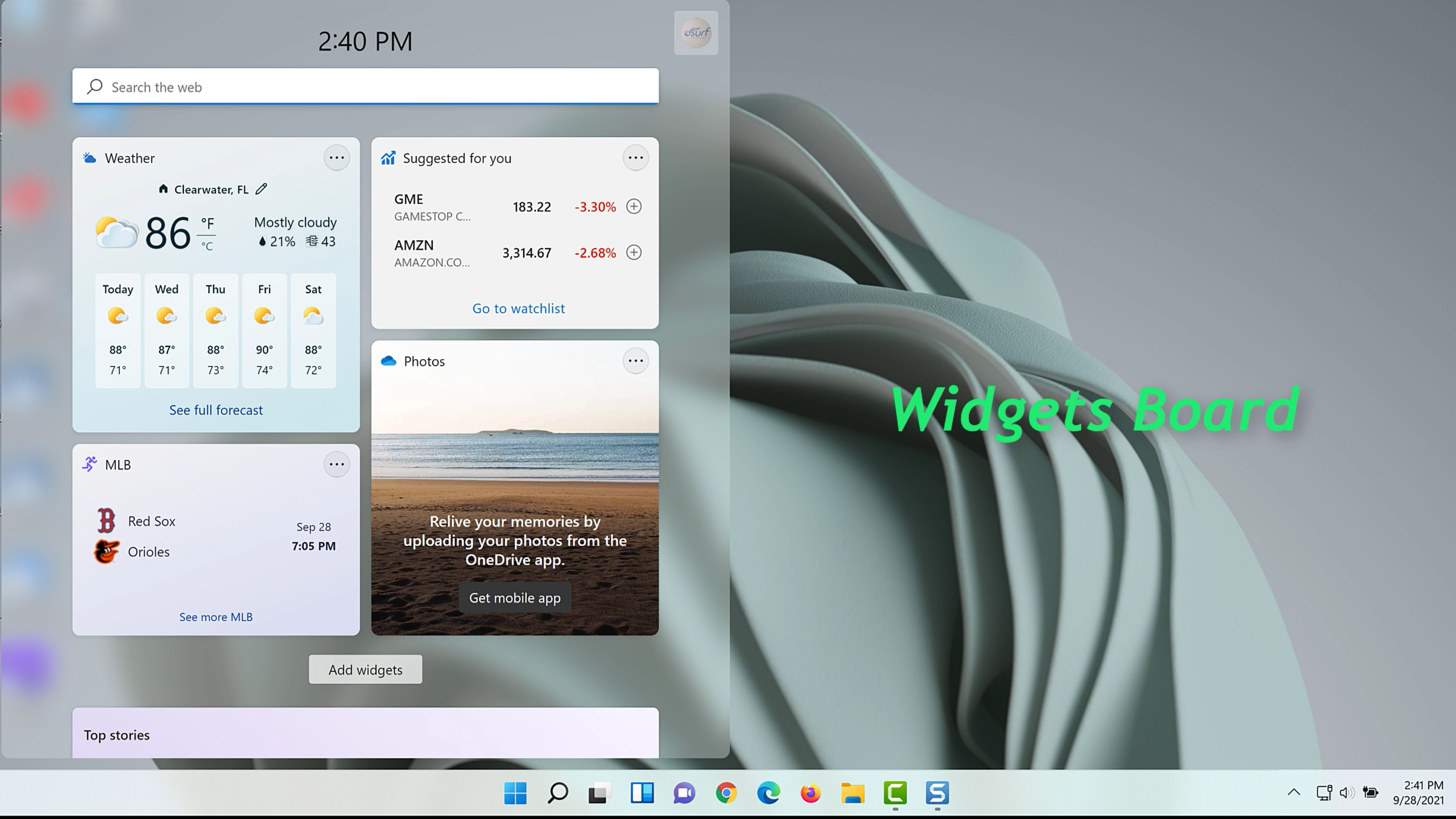 Widgets board in Windows 11