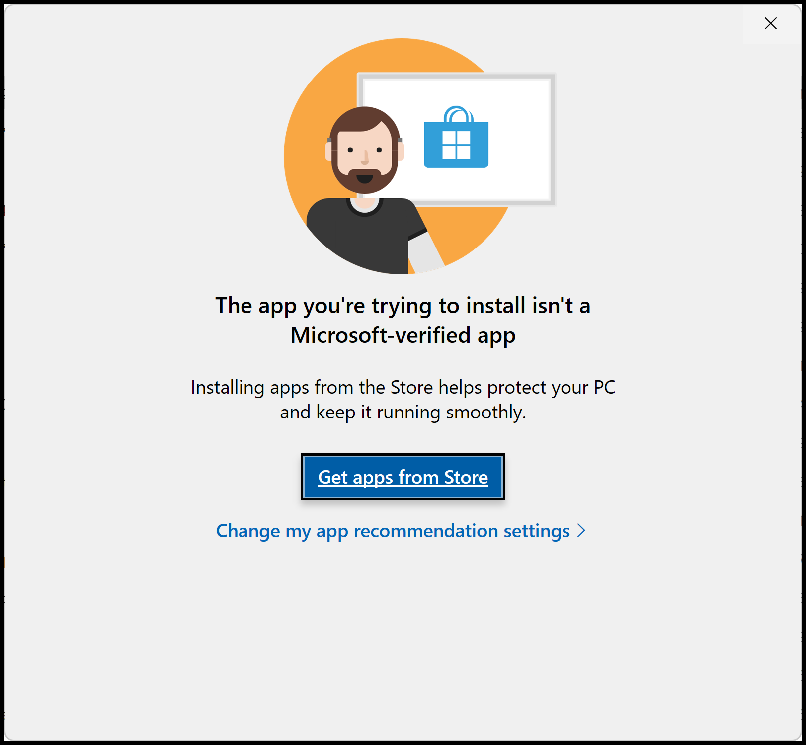 The app you're trying to install isn't a Microsoft-verified app