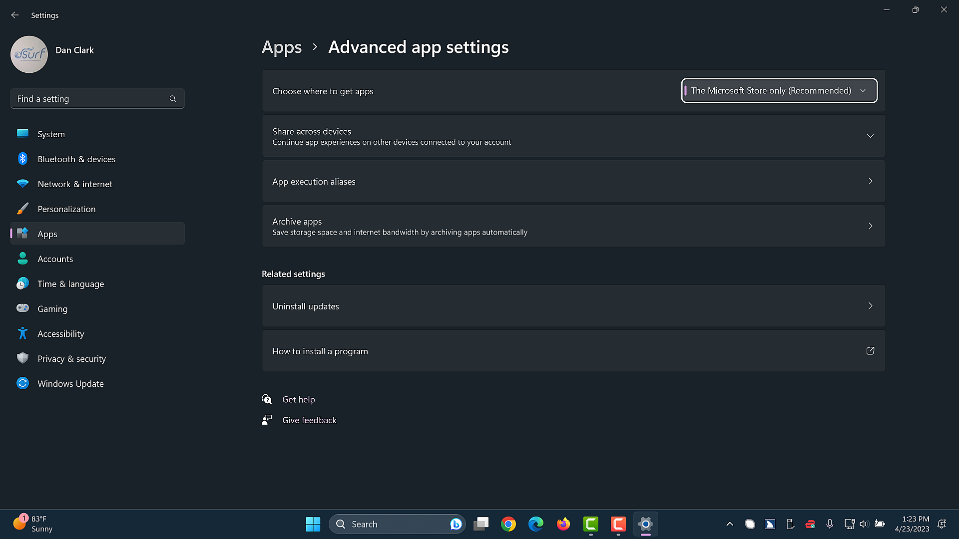 Choose where to get apps in Windows 11 settings
